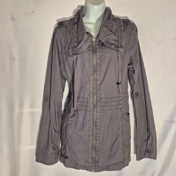 DECREE lightweight utility jacket. Green, zippered front, flip up collar, XL - Picture 1 of 16